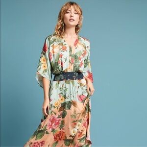 FARM X Anthropologie Marilla Maxi Dress V neck Floral Size XS